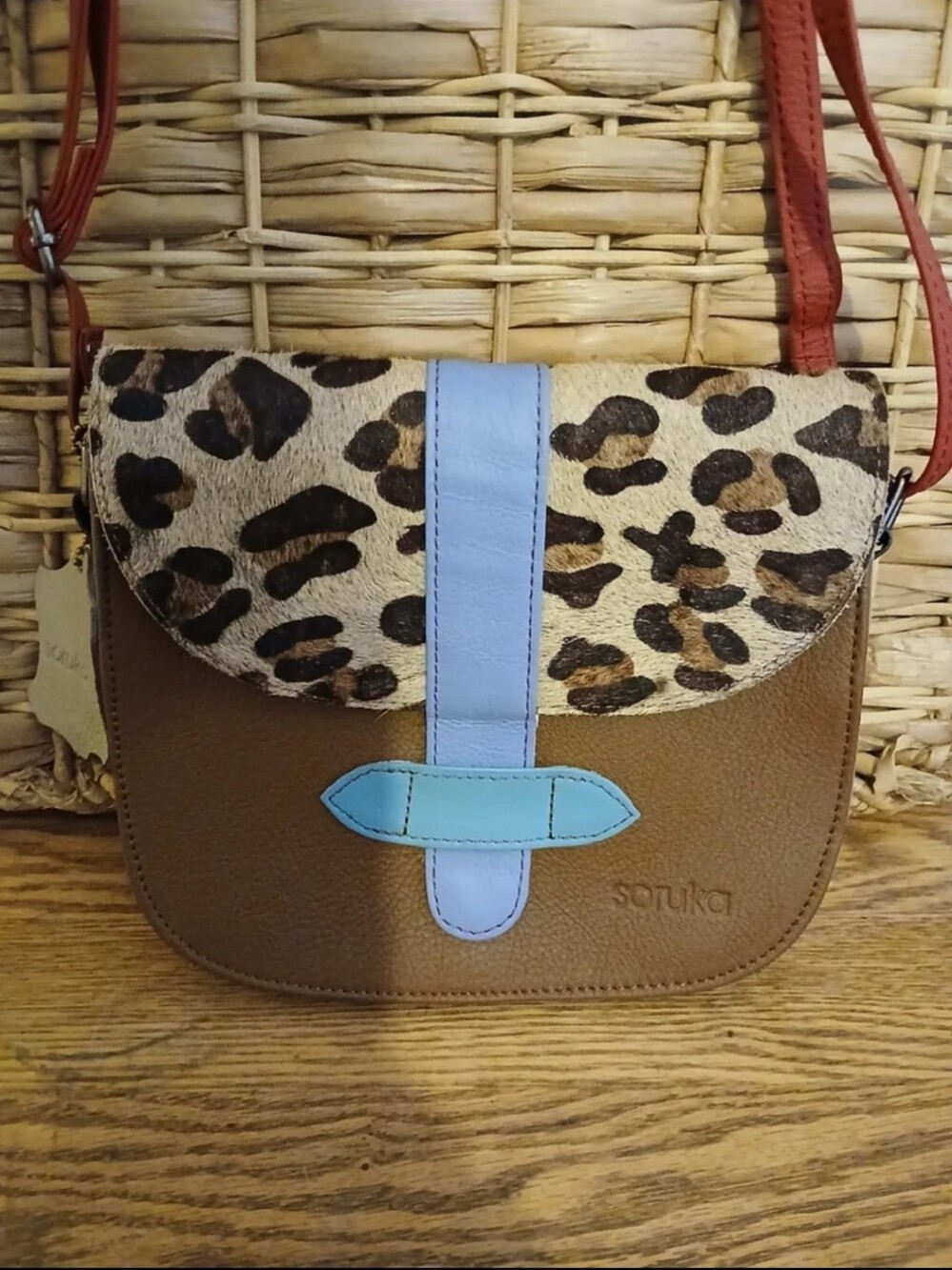 Soruka Ferrara Reversible 2-in-1 Leather Crossbody Bag - Leopard & Dalmatian NEW
